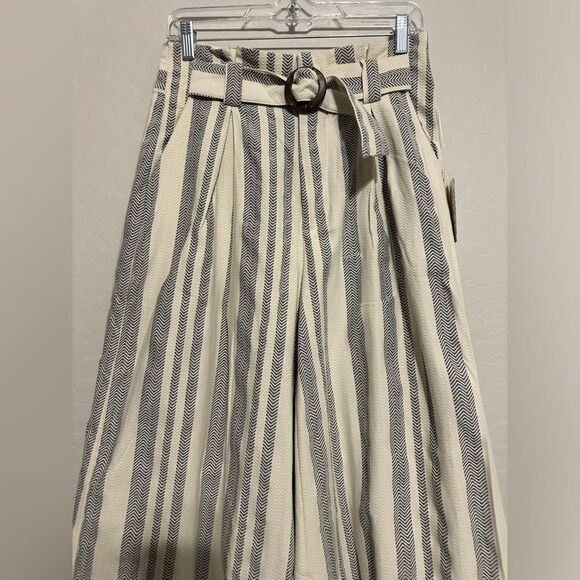 Free People Hi Tyed Wide‎ Leg Pants White/Ivory Textured Stripe 6 Revolve Brand - Picture 4 of 11